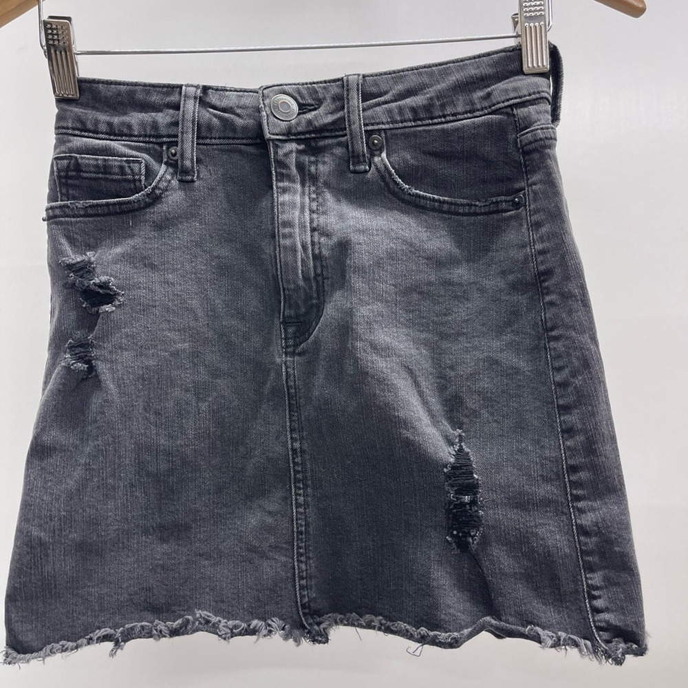 Aero Washed Black Distressed‎ Denim Mini Skirt